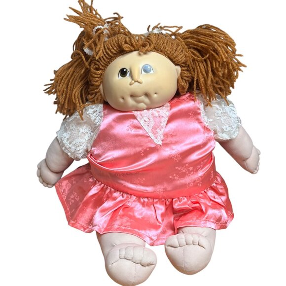 Vintage 1984 Doll Baby By M.N. Thomas Cabbage Patch Style With Pink Satin Dress - Picture 4 of 6
